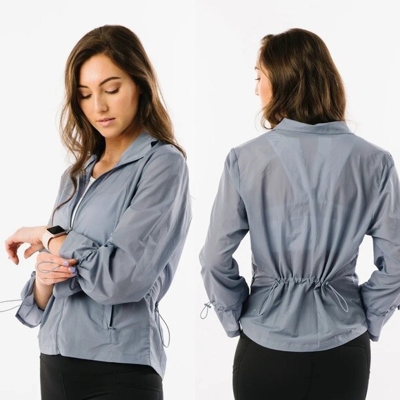 NWT Zyia Active Drawstrings Lightweight Windbreaker Blue Gray Women’s Large New - Picture 1 of 16